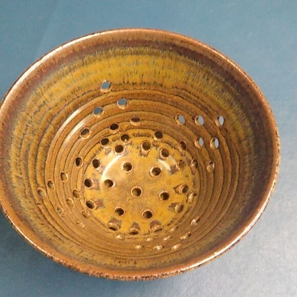 Vibrant Blue and Gold Handcrafted Stoneware Berry Bowl from Blanket Creek - Picture 2 of 8